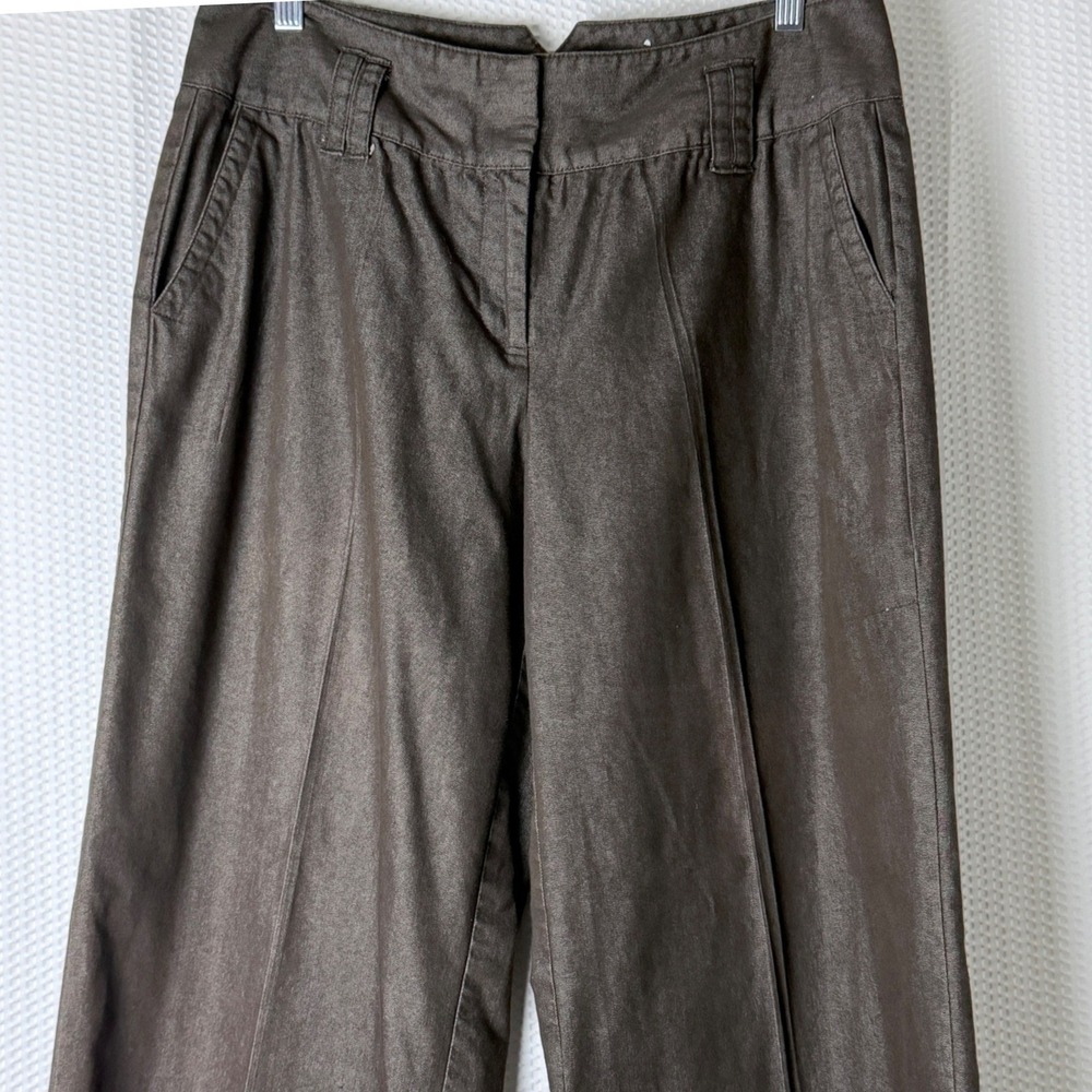 Y2K Cato Wide Leg Pants Women 12 Brown Stretch Cotton Trousers‎ 90s Quiet Luxury